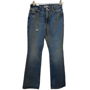 GOOD AMERICAN Womens Blue Denim Flare Jeans Size‎ 6 28 Distressed High Rise